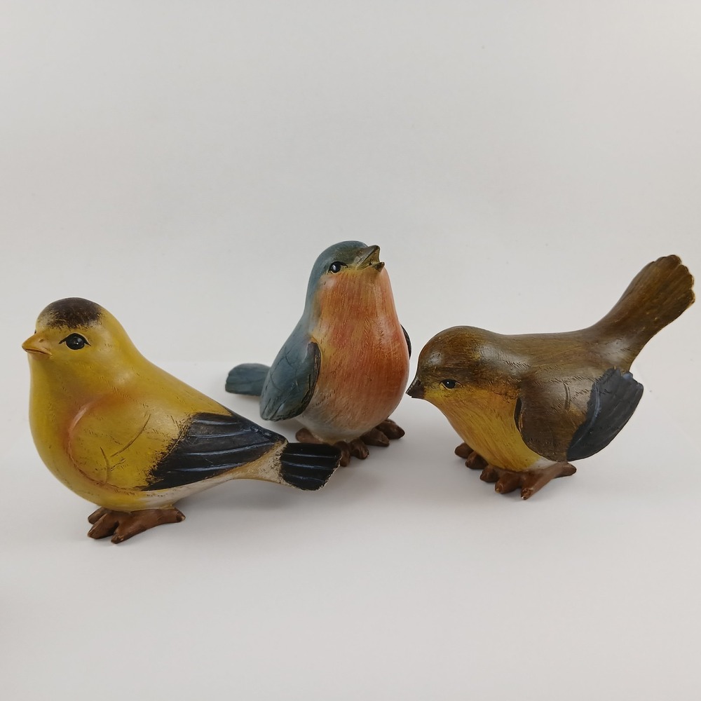 Lot Of 3 Tii Collections Resin Bird Figurine Robin Yellow Blue Brown Decor READ